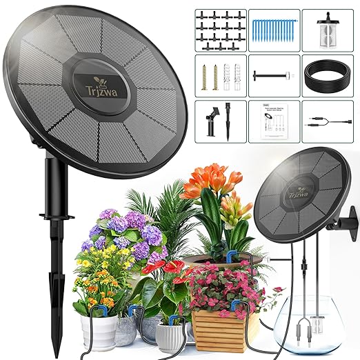 Solar Irrigation System Automatic Drip Irrigation Kit for Outdoor/Indoor Garden Watering System with Water Level DetectionDrip Irrigation System for 15 Potted Plant with 15m Water Hose