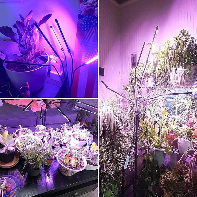 Wolezek Grow Lights for Indoor Plants 2 Pack Full Spectrum Plant Light with Adjustable Stand 5-Head LED Grow Light with Auto 6/12/16H Timer 5 Brightness Levels Ideal for Large &amp Tall Plants