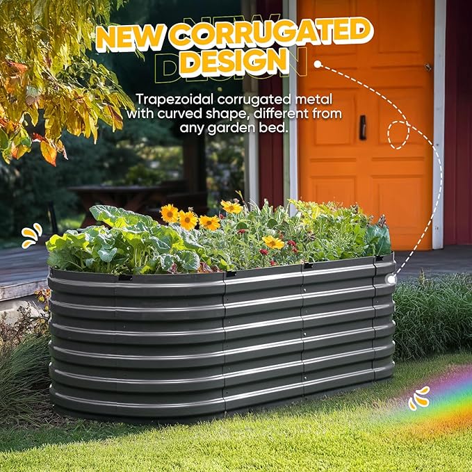 KING BIRD Raised Garden Bed Kit 2025 Upgraded Quick-Setup Galvanized Planter Garden Box Outdoor for Gardening Vegetables Flowers 74x36x23 in Dark Grey