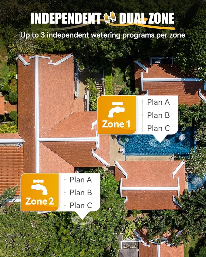 RAINPOINT WiFi Water Timer with Brass Inlet &amp Outlet2 Zone WiFi Hose Timer for LawnWiFi Sprinkler Controller via APP/Voice ControlAutomatic Watering System by Time/Weather/Quantity/Soil Moistur