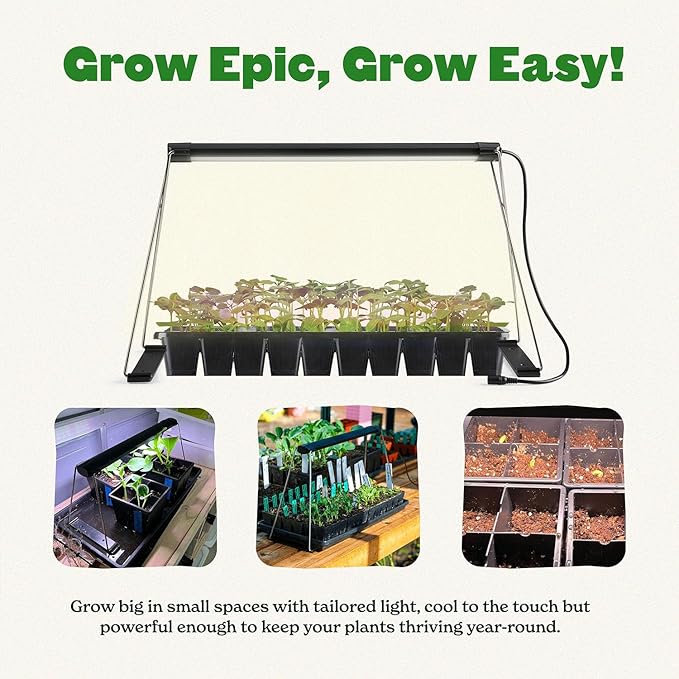 Epic Gardening Seed Starting Grow Light – Full-Spectrum LED with Adjustable Height for Indoor Seedlings | Energy-Efficient Long-Lasting Light with Timer (Small)