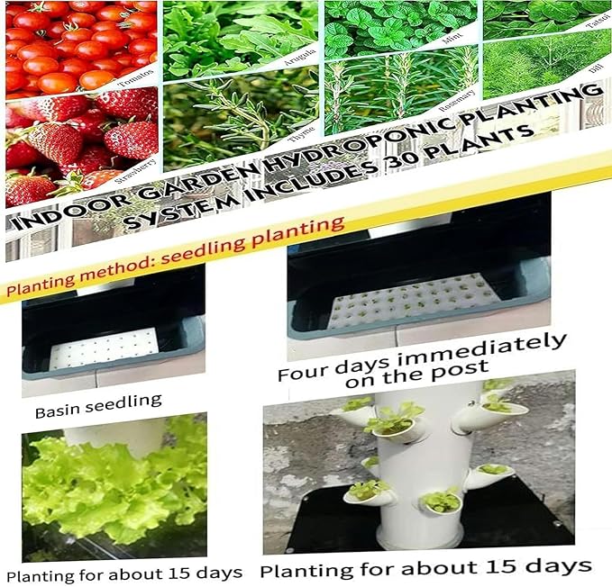 Hydroponic Tower hydroponic Growing System kit Garden aeroponic kit DIY self-Watering Indoor hydroponic Tool 15 Layers 45 Holes Removable Water Tank with Pump