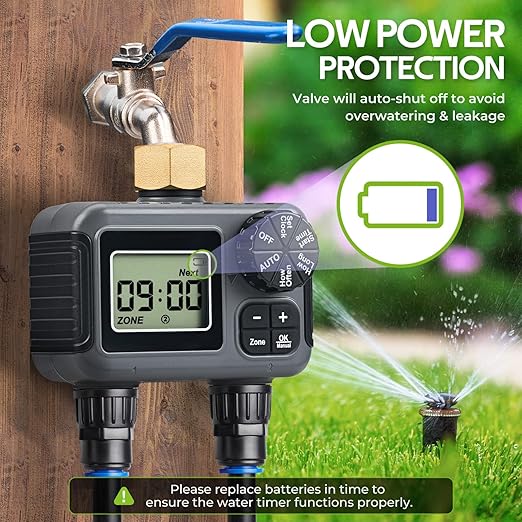 HIRALIY 100FT Drip Irrigation Kit with Garden Water Timer-2 Zone Automatic Garden Watering System for Raised Bed Quick Connect Design Irrigation System for Plant Patio