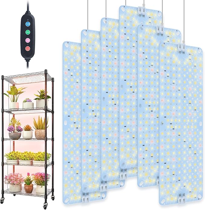 6Pack 2026 Ultra-Thin Panel Grow Lights for Seed Starting Vegetables Greenhouse &amp Under Cabinet &amp Shelf Plants with Timer 4/8/12/16/20H Free Connect Full Spectrum Indoor LED Plant Growing L
