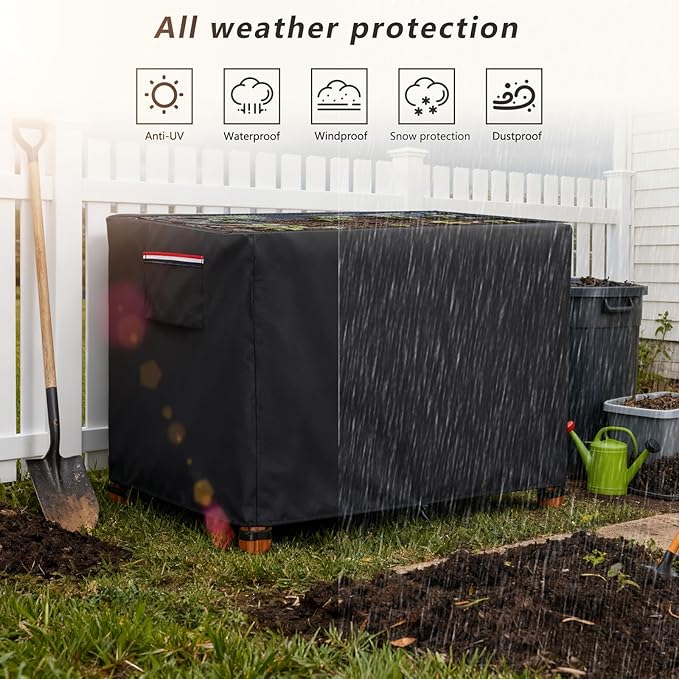 Spring Outdoor Raised garden bed cover With Transparent PVC Top WindowWaterproof Heavy Duty Covers with Split Zipper for 48 x 24 x 30 inch Elevated Wood Planter Box Stand(BlackCover only) ﻿
