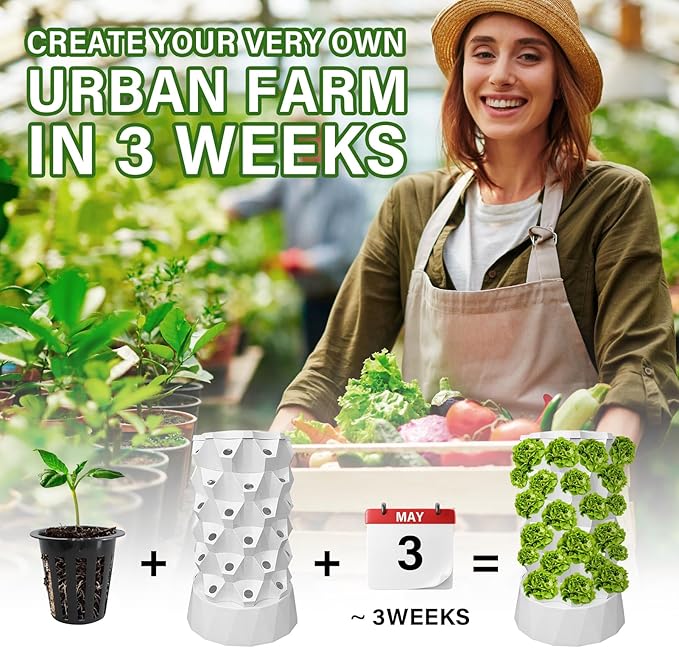48 Plants Hydroponics Tower Hydroponics Growing System Kit with Water Pump &amp Sponges Vertical Hydroponic Planter Starter Kit for Strawberries Tomatoes Lettuce Indoor Outdoor Garden