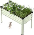 BlueWish 48 W x 24 D x 32 H Raised Garden Bed Garden Bed with Detachable Black Liner Drainage Gaps Galvanized Raised Garden Beds Outdoor 7.5 Cubic Feet Gardening Vegetable Flower Beige