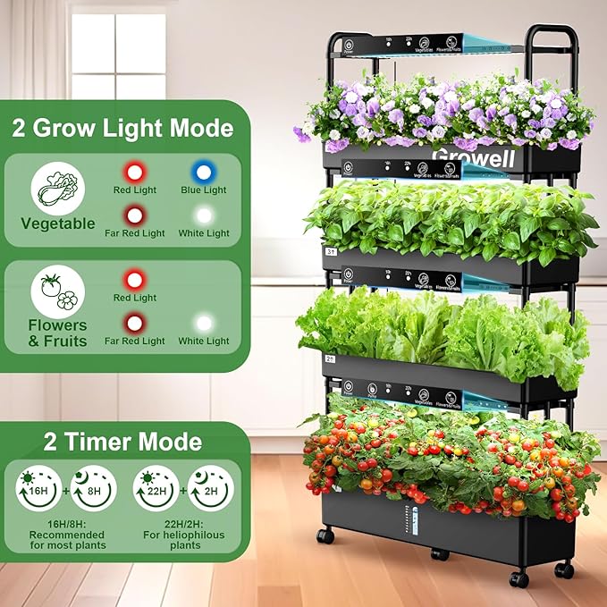 Large Hydroponics Growing System Kit 120 Pods Vertical Hydroponic Garden with 2 Light Modes Grow Light Auto Circulating Water System 48L Indoor Gardening System for Herb Vegetable Fruit