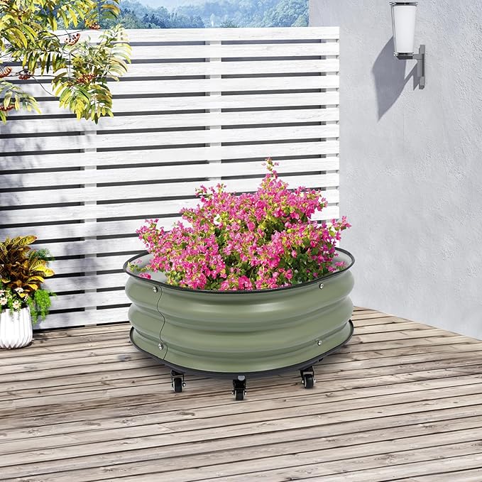 23.6x11.8Inch Raised Garden Bed Outdoor Outdoor Planter Box with 9 Wheels Steel Raised Garden Bed Kit for Home Courtyards Balconies Vegetable Gardens Rooftops