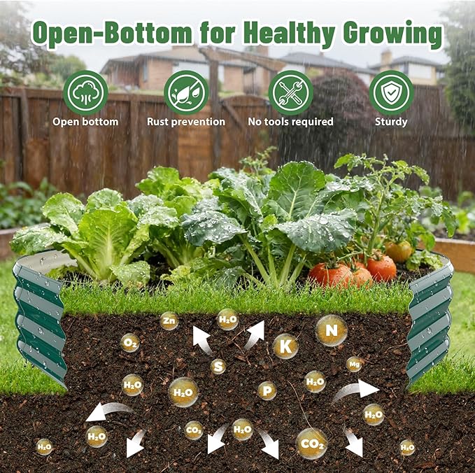 Hexagon Raised Garden Bed 48 Inch Diagonal &amp 12 Inch Tall Galvanized Steel Planter Box with Wave-Shaped Metal Panels for Outdoor FlowerTreeHerb &amp Vegetable Garden (Dark Green 4FT X 1FT)