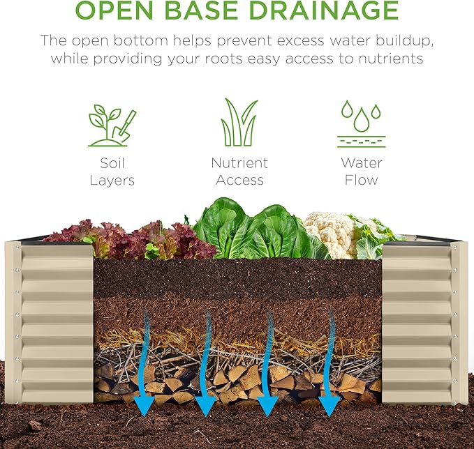 Best Choice Products 4x2x2ft Outdoor Metal Raised Garden Bed Deep Root Planter Box for Vegetables Flowers Herbs and Succulents w/ 119 Gallon Capacity - Beige