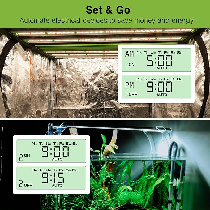 Grow1 240V Outlet Digital Timer Single Outlet 15A Compatible with 220V 230V &amp 240V Outlets Great for Grow Lights Reptile Enclosures &amp Aquarium Timer
