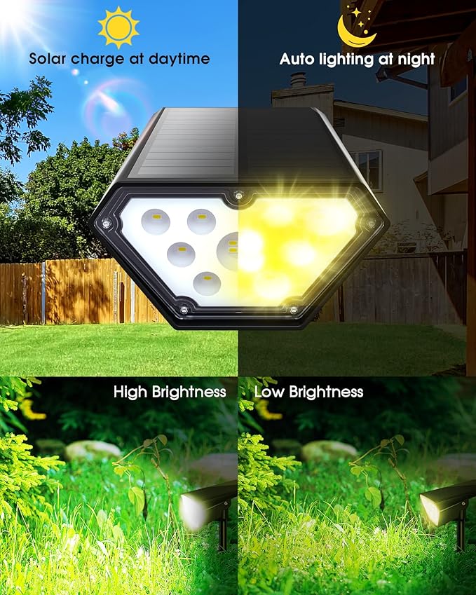 Biling Solar Spot Lights Outdoor Bright 700 Lumen Solar Outdoor Lights IP67 Waterproof Adjustable Landscape Lights for Patio Pathway Yard Garden Driveway Pool - Warm White(10 Pack)