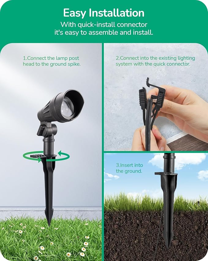 EDISHINE Low Voltage Landscape Lights 3.2W 12V ACDC 240LM Low Voltage Spotlight CRI 80 &amp Beam Angle 35° 3000K Aluminum Housing Outdoor Landscape Lighting for Trees Yard Garden Houese 8 Pack
