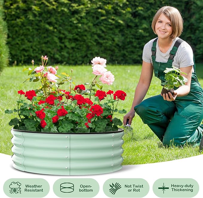 2 - Pack Round Galvanized Raised Garden Bed - 2FT/3FT/4FT Sizes - Outdoor Flower &amp Vegetable Bed - Heavy - Duty &amp Open - Bottom Design (3x3FT)