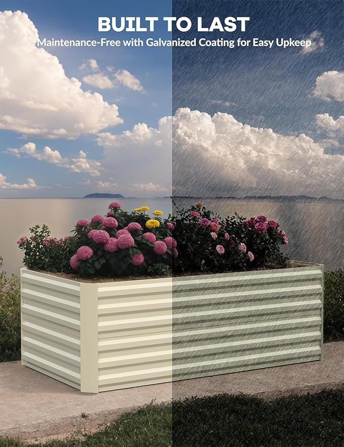 CABIHOME 2 Pcs 6x3x2 Ft Galvanized Raised Garden Bed Deep Root Planter Box for Vegetables Flowers Herbs- Large Metal Raised Garden Bed Kit for Outdoor Use Beige
