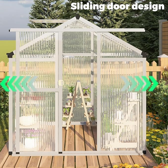 6 x 6 FT Greenhouse for OutdoorsAluminum Walk-in GreenhouseSilver