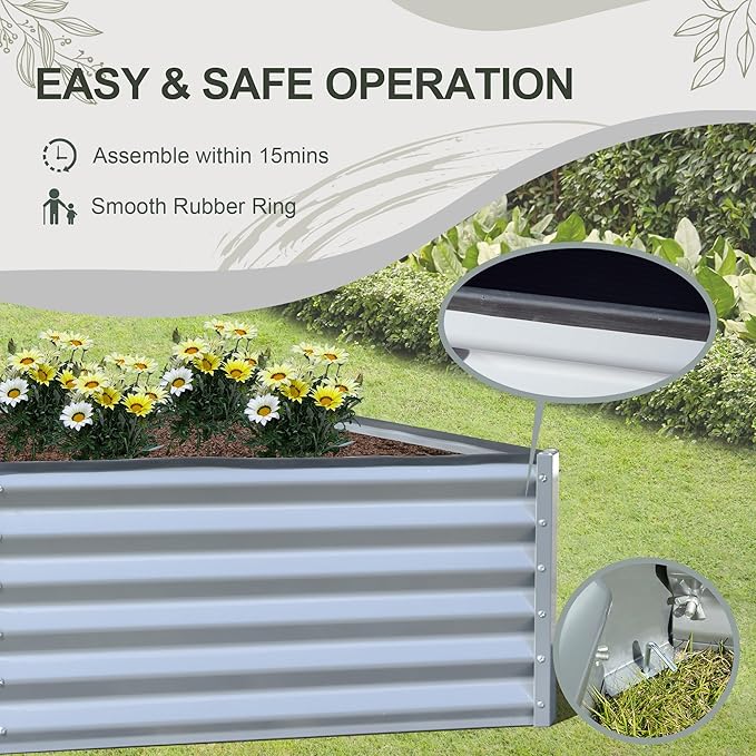 Domi Raised Garden Beds Outdoor 6x3x1.5Ft Thickening Tall Metal Rectangular Deep Root Box Planter for Vegetables Flowers Herbs and Succulents 1.5 Deep w/ 192 Gallon Capacity - Silvery