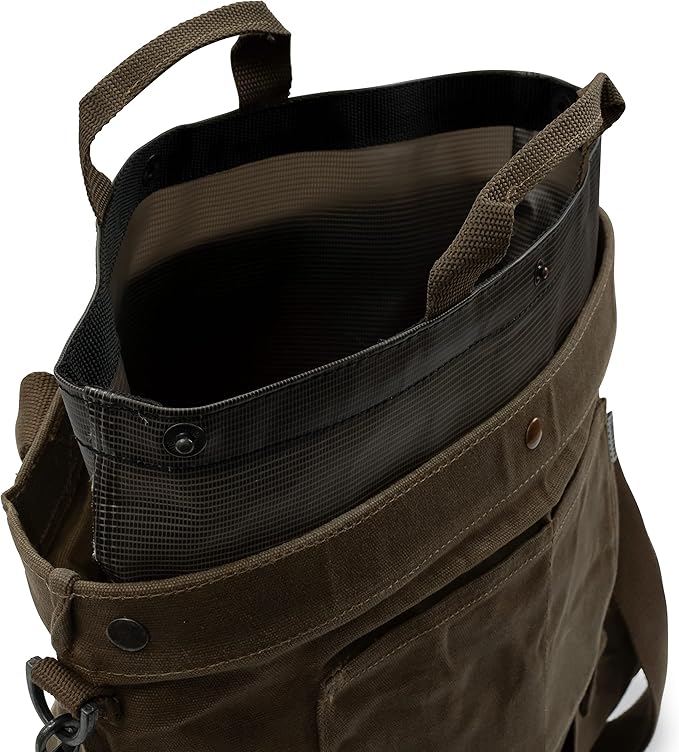 Barebones Harvesting and Gathering Bag - Foraging Harvest and Fruit Picking Bag with Convertible Straps - Water-Resistant Waxed Canvas Gardening Tool Bag (Dark Khaki)