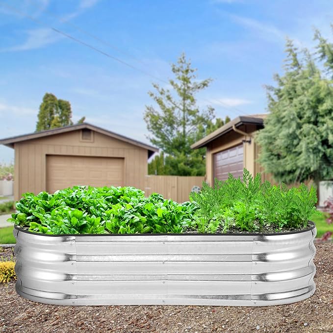 2 Pcs Oval Raised Garden Bed 4.5×2×1ft Raised Beds for OutdoorPlanter Raised BoxesOpen-Ended Base Metal Raised Planter BedsLarge Metal Garden Box for Vegetables Flowers Tool-Free Assembly