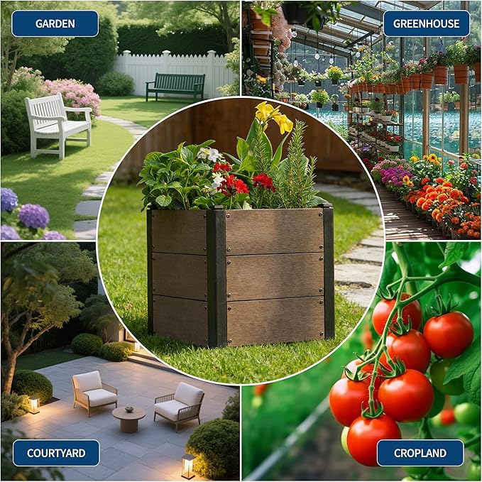 GarveeLife 19 x 19x 17 Wood Look Raised Garden Bed Without Bottom Outdoor Planter Box for Vegetables &amp Herbs Durable Composite Deep Root Bed for Vegetables Flowers in Backyard Patio