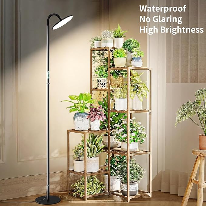 chiphy Grow Lamp 60W Full Spectrum Grow Lights for Indoor Plants 4/8/12H Timer 2300K-6500K 10 Dimmable Brigntness 76'' Height Adjustable Remote Control Ideal for Tall Large Plants