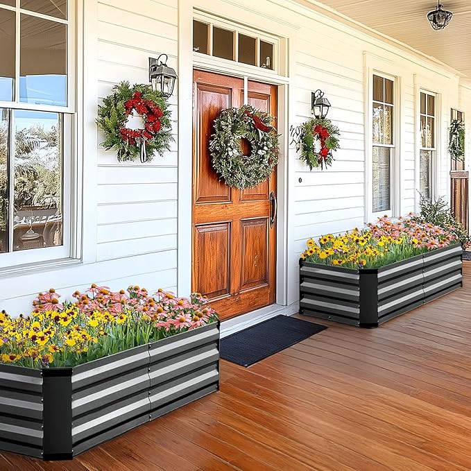 KING BIRD Raised Garden Bed Kit with Bottom 2025 Upgraded Galvanized Planter Garden Box Outdoor &amp Indoor for Gardening Vegetables Flowers Dark Grey 47.2x23.6x11.8 in