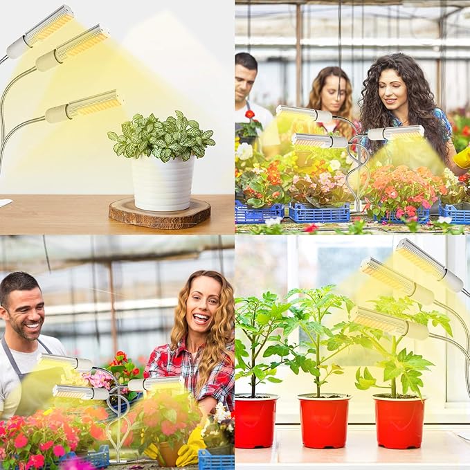 LED Grow Light for Indoor Plant68W 132 LED Timing Grow Lamp Auto On/Off with 3/6/12H Timer 5 Dimmable Levels 3 Switch Modes Adjustable Gooseneck(68W 3 Heads Light)