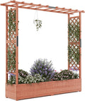 Elevated Raised Graden Bed with Arch Trellis &amp Hanging Roof - Wooden Planter Box for Climbing Vines &amp Flowers | Features Side Trellis &amp 4 Drainage Holes | Perfect for Outdoor Plants On Pat