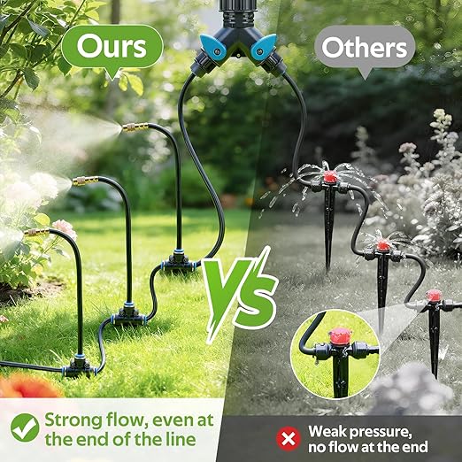 HIRALIY 360° Adjustable Drip Irrigation System 100FT with Timer 1/4 Tubing and Adjustable Copper Nozzles Automatic Atomizing Watering Kit for Garden Yard Lawn Greenhouse &amp Potted Plants