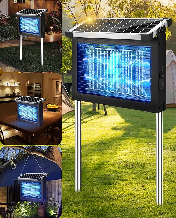 Solar Bug Zapper Outdoor PhatroyYee Mosquito Zapper 4500V Waterproof Portable Fly Zapper Rechargeable Electric Mosquito Killer Cordless Fly Insect Mosquitos Trap for Patio Yard Home Garden Camping