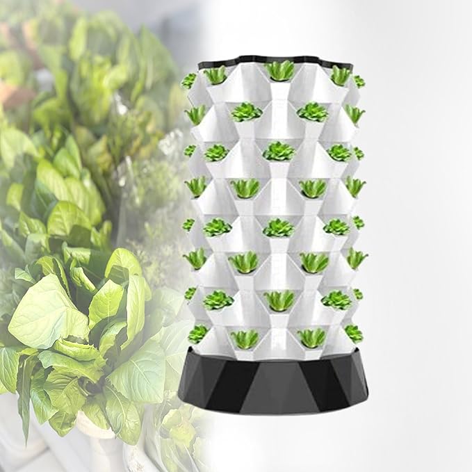 Hydroponics Tower Garden Hydroponic Growing Sys-tem Vertical Tower Indoor Hydroponic Growing Sys-tem for Herbs Fruits and Vegetables 48/64/80 Growing PointsWhite-64holes