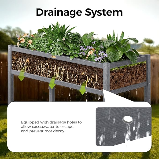 TT Nature HDPE Raised Garden Bed with Legs 47x22x30 inch Outdoor Elevated Planter Box for Vegetables Herbs &amp Flowers Weather-Resistant Raised Garden Beds for Patio Balcony &amp Backyard Garde