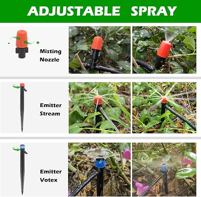 240FT Drip Irrigation System Kit Automatic Garden Watering Misting System for Greenhouse Yard Lawn Plant with 1/2 inch Hose 1/4 inch Distribution Tubing and Accessories