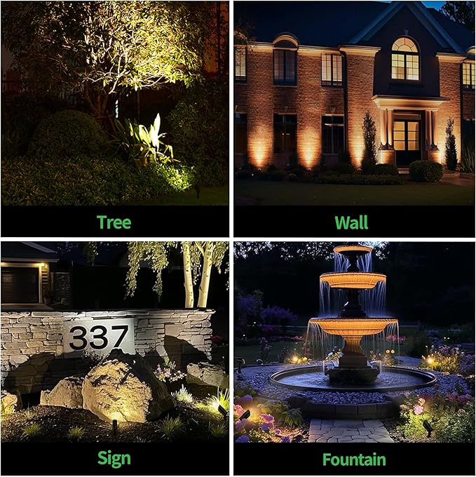 Landscape Spot Lights Outdoor - Warm &amp Cool White Low Voltage Spotlights Waterproof 12V Adjustable White Accent Lights All Metal Wired Aluminum Black for Fountain Sign 12 Pack