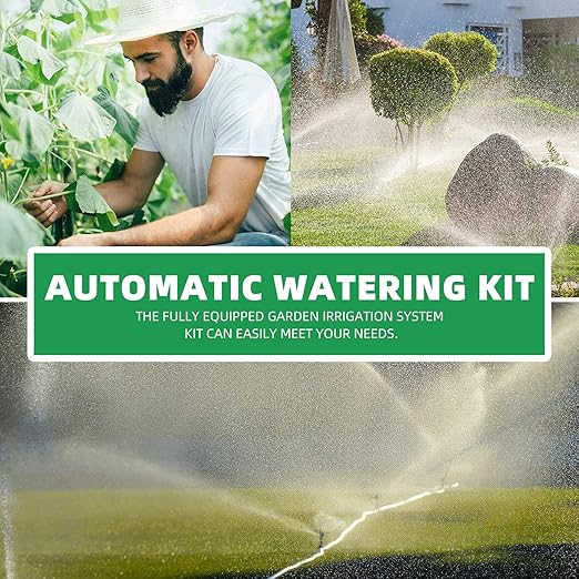 Automatic Drip Irrigation Kit with Micro Drip Emitters for Garden and Outdoor Plants 15m DIY Watering System for Lawn Greenhouse and Patio Irrigation