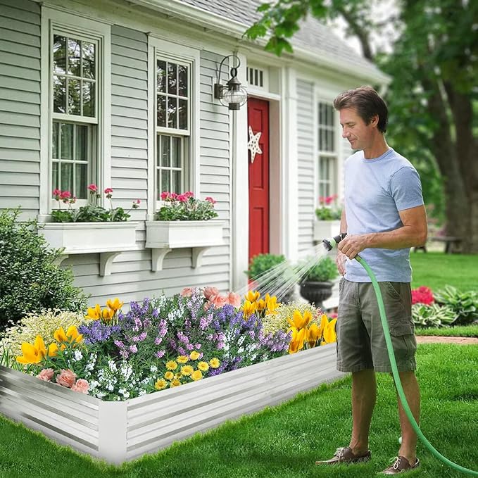 Galvanized Raised Garden Bed 6x3x1 ft Raised Beds for Gardening Outdoor Raised Bed Kit with Metal Pole Reinforcement Anti-Rust Metal Planter Raised Beds for Flowers Vegetables Silver