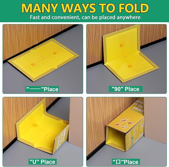 12 Pack Sticky Mouse Traps Sticky Traps for Rats Mice Rodents Snakes No Touch Indoor Mouse Traps for Home Kitchen Garage Attic Basements Easy to Set Yellow