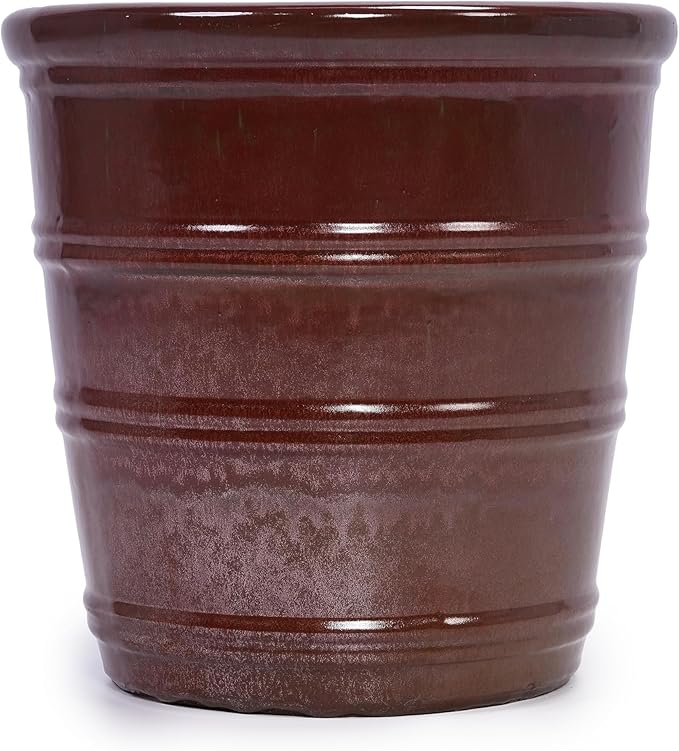 Handmade Glazed Ceramic Planter Set of 3 161310 Inch Diameter Horizontal Rib Design for Monstera and Fiddle Leaf Fig Outdoor G Indoor Staircase Use Breathable Clay Deep Brown