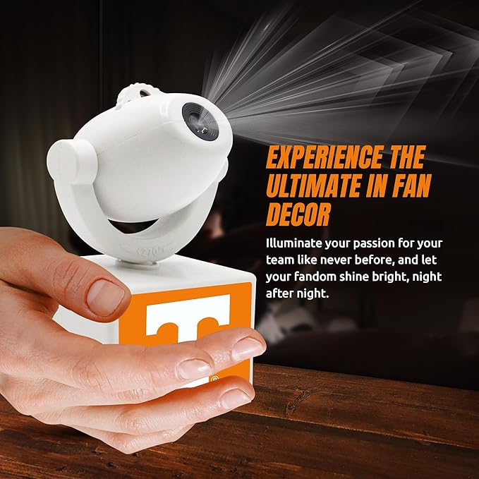 Sporticulture NCAA American Football Tennessee Volunteers - Adjustable Led Mini Spotlight Projector with 6 Team Logo Designs - Portable &amp Rechargeable Spotlight - Battery-Operated - 4.375” x 3.125