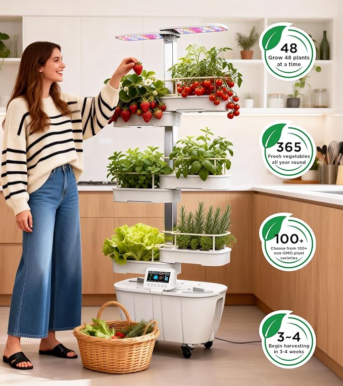 Hydroponics Growing System Kit48 Pods Large Indoor Hydroponic Herb Garden with Smart LED Grow Light Auto Circulating Water Pump24L Water TankAPP &amp WiFi ControlledGardening Systems for Ideal G