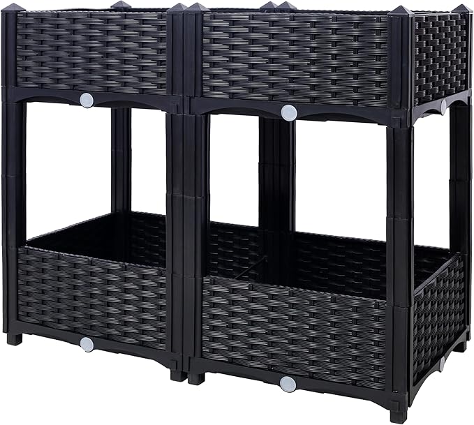 Planter Raised Beds Elevated Drainage Plug Raised for VegetableFlowerHerb Outdoor Standing Planter Beds Gardening KitBlack31.5x15.7x27.7 UQ716