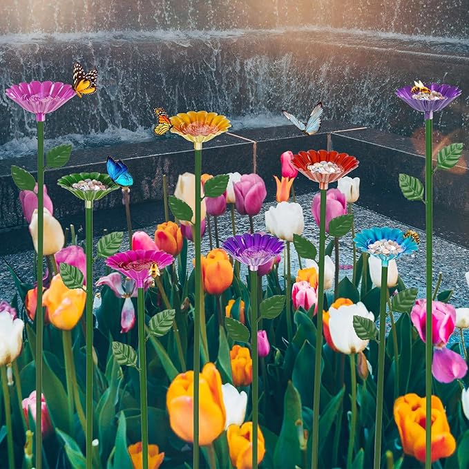 8 Pack Bee Watering Station Bee Bath for Garden Metal Bee Water Feeder with Flower Design Colorful Butterfly Bee Bath Bowl for Outdoor Garden Yard Decor