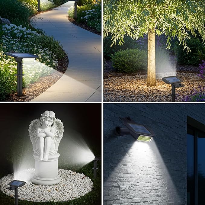 4 Pack Solar Spot Lights Outdoor Waterproof IP68 Auto On/Off Bright Solar Powered Spotlights with Wall Mount &amp Ground 2 IN 1 Adjustable Solar Landscape Lights for Outside Yard Garden Pathway