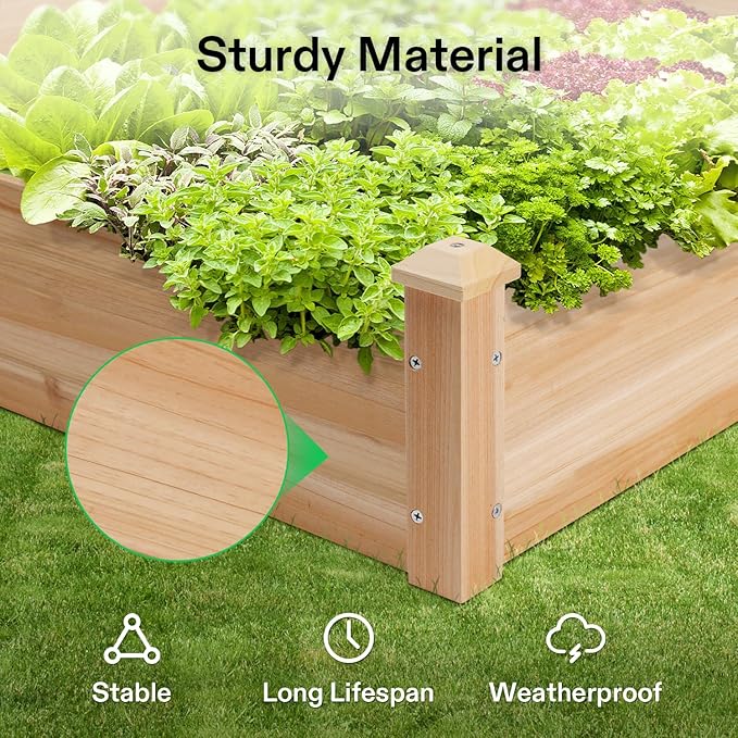 VIVOSUN 3-Tier 3-Grid Wooden Raised Garden Bed 42.5 x 34.5 x 15 Inches Outdoor Elevated Wood Planter Box with Screwdriver for Gardens Patios Backyards Balcony and Outdoors
