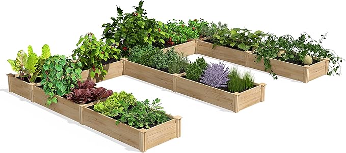 Greenes Fence Premium Cedar Raised Garden Bed 10' x 14' x 10.5 (3/4 Thick) E-Shaped Bed - Made in USA with North American Cedar