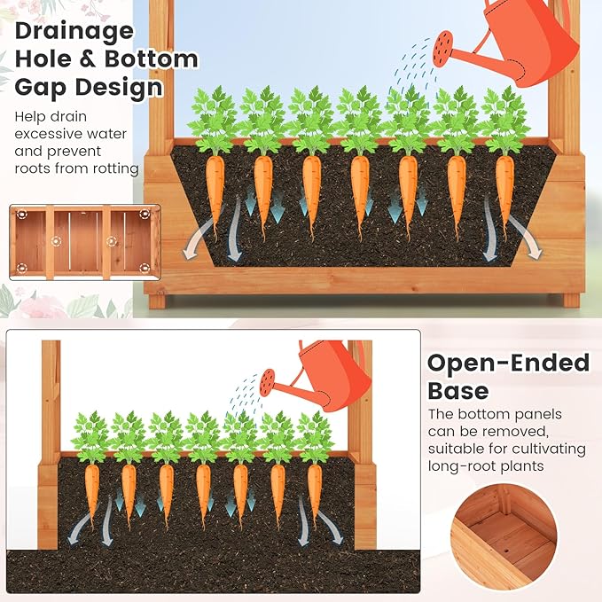 ORALNER Raised Garden Bed with Trellis Wooden Planter Box with Climbing Frame Outdoor Elevated Garden Box for Vegetables Herbs Flowers Fruits (Medium)