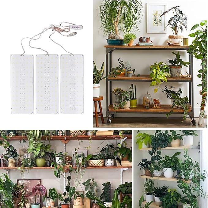 Under Cabinet Plant Grow Light Full Dimmable 10 Levels USB 5V 3 Head - Wide Coverage Memory Timing Ideal for Indoor and Succulent Growth (3 Head)