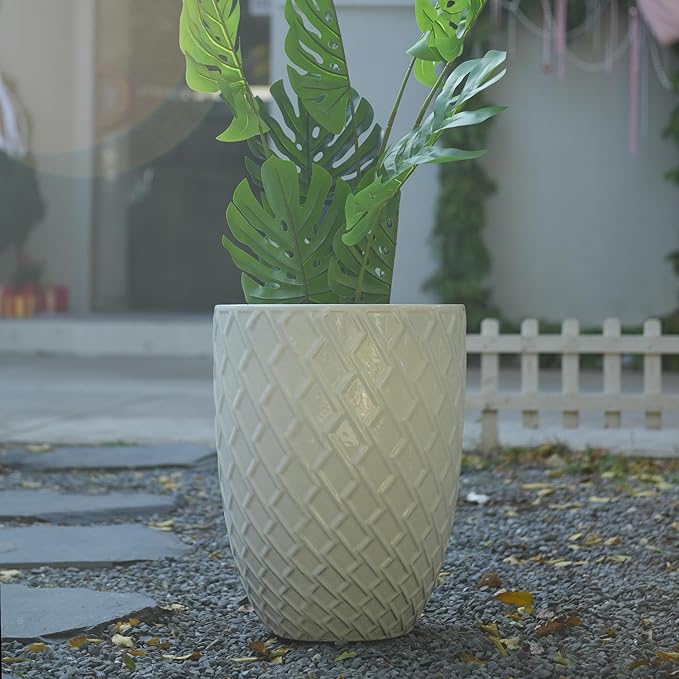 Handmade White Ceramic Planter Pot 16.54 W x 21.26 H Large Indoor Outdoor Flower Pot for Potted Plants Trees GDecor Breathable Clay with Drainage Hole