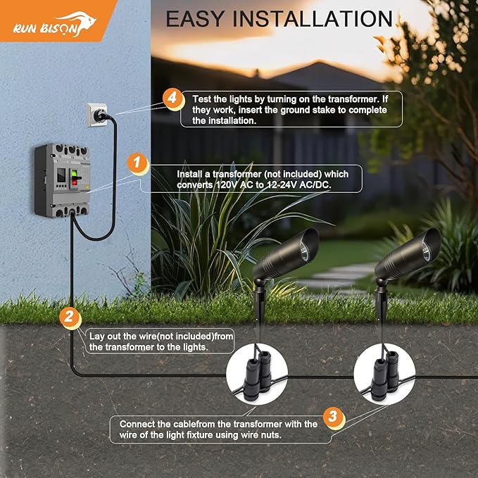 LED Landscape Spot Lights Outdoor 12-24V 7W 580LM CRI 90+ IP65 Waterproof Low Voltage Landscape Lighting 2700K-5000K Selectable Landscape Spot Lights for Garden and Yard 4 Pack